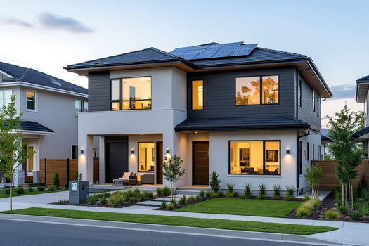 modern stacked duplex house in side view